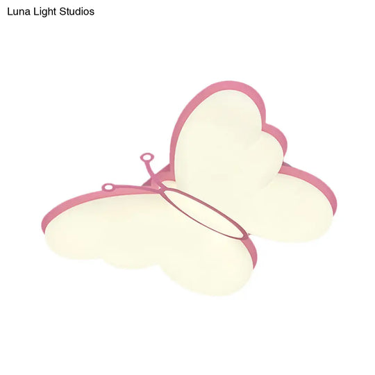 Contemporary Led Butterfly Ceiling Lamp For Bedroom - Acrylic Flush Mount In Yellow/Pink/Blue