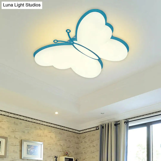 Contemporary Led Butterfly Ceiling Lamp For Bedroom - Acrylic Flush Mount In Yellow/Pink/Blue Blue