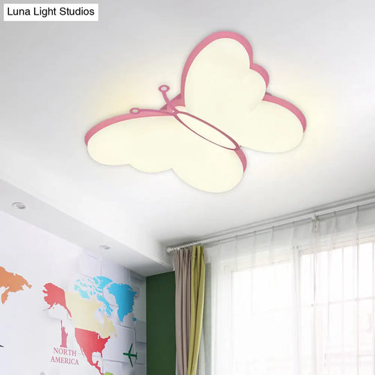 Contemporary Led Butterfly Ceiling Lamp For Bedroom - Acrylic Flush Mount In Yellow/Pink/Blue Pink