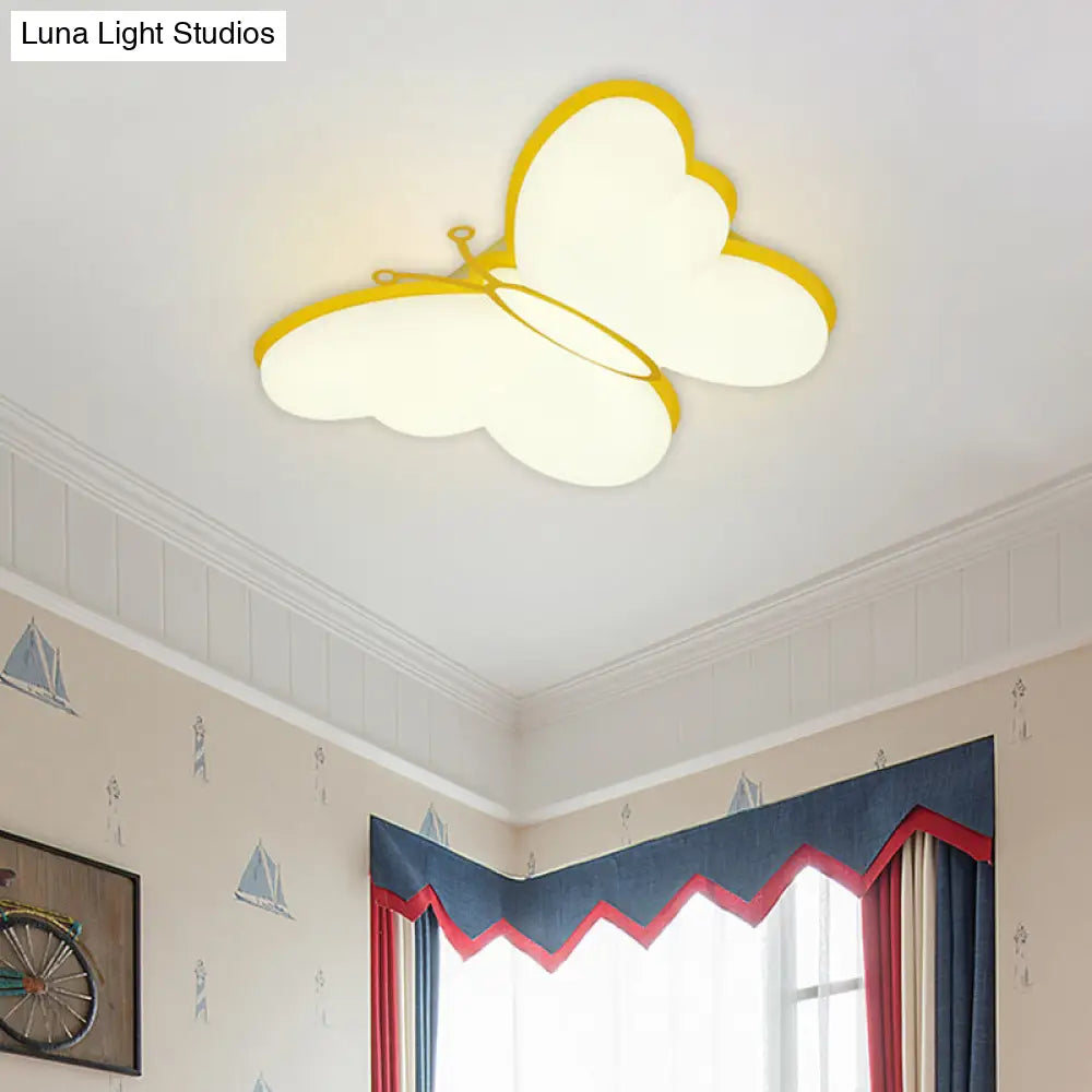 Contemporary Led Butterfly Ceiling Lamp For Bedroom - Acrylic Flush Mount In Yellow/Pink/Blue Yellow