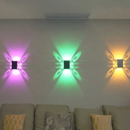 Contemporary Led Butterfly Wall Lamp With Chrome Finish And Aluminum Shade Multi-Color Lighting /