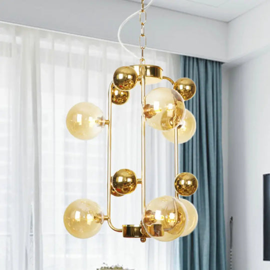 Contemporary Led Ceiling Chandelier: Global Hanging Lights In Amber/Smoke Gray Glass (10 Lights)