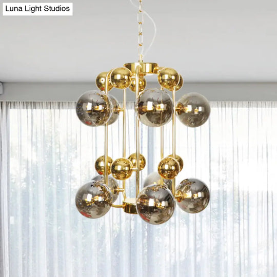 Contemporary Led Ceiling Chandelier: Global Hanging Lights In Amber/Smoke Gray Glass (10 Lights)