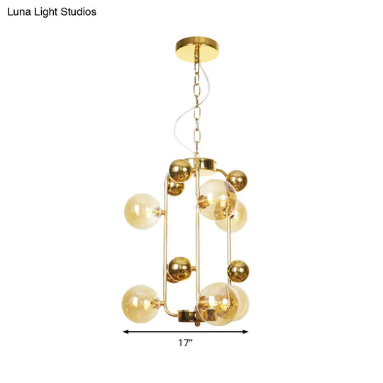 Contemporary Led Ceiling Chandelier: Global Hanging Lights In Amber/Smoke Gray Glass (10 Lights)