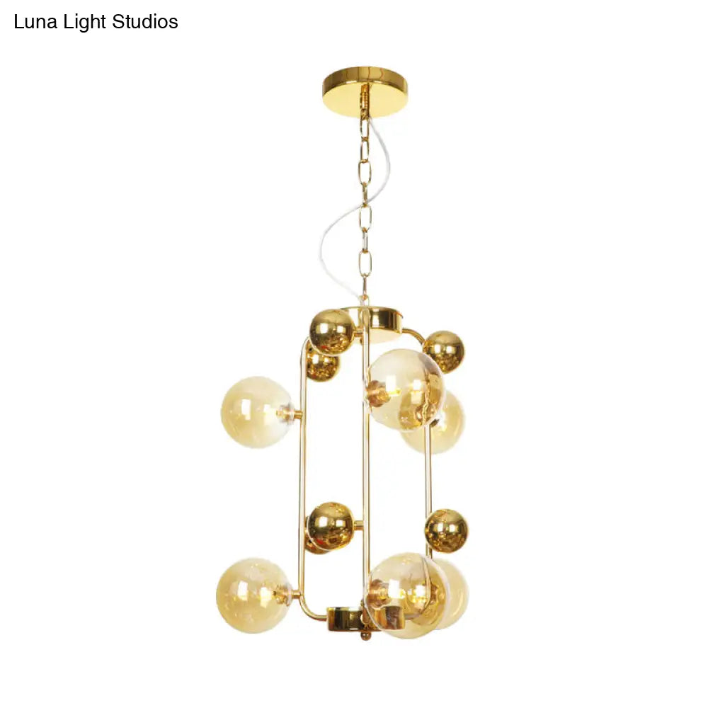 Contemporary Led Ceiling Chandelier: Global Hanging Lights In Amber/Smoke Gray Glass (10 Lights)