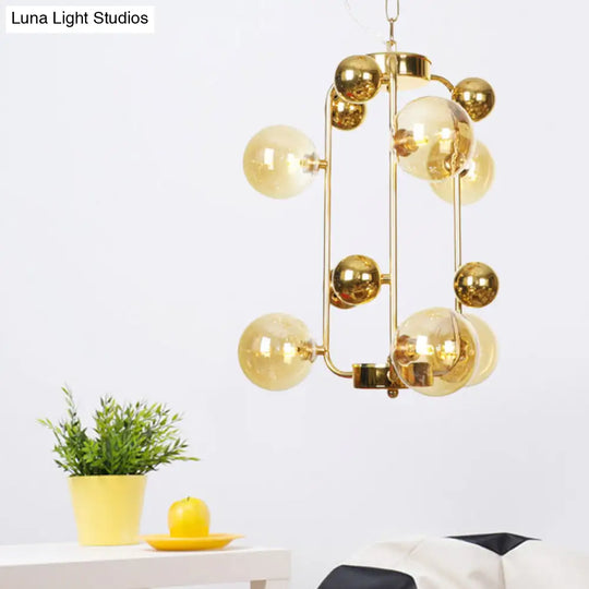 Contemporary Led Ceiling Chandelier: Global Hanging Lights In Amber/Smoke Gray Glass (10 Lights)