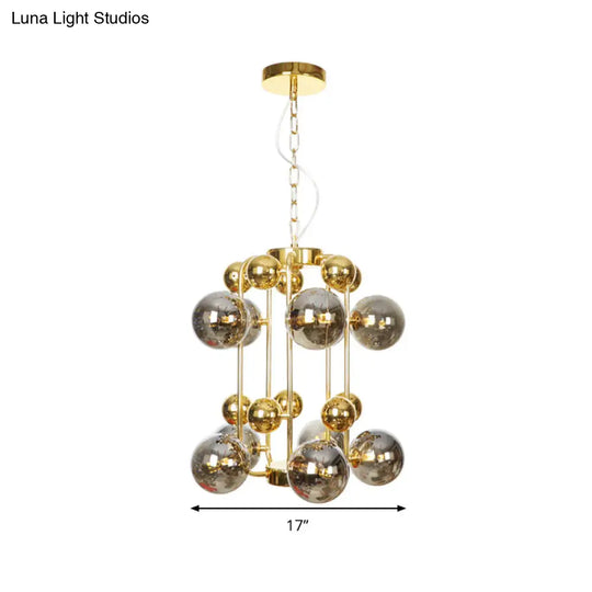 Contemporary Led Ceiling Chandelier: Global Hanging Lights In Amber/Smoke Gray Glass (10 Lights)