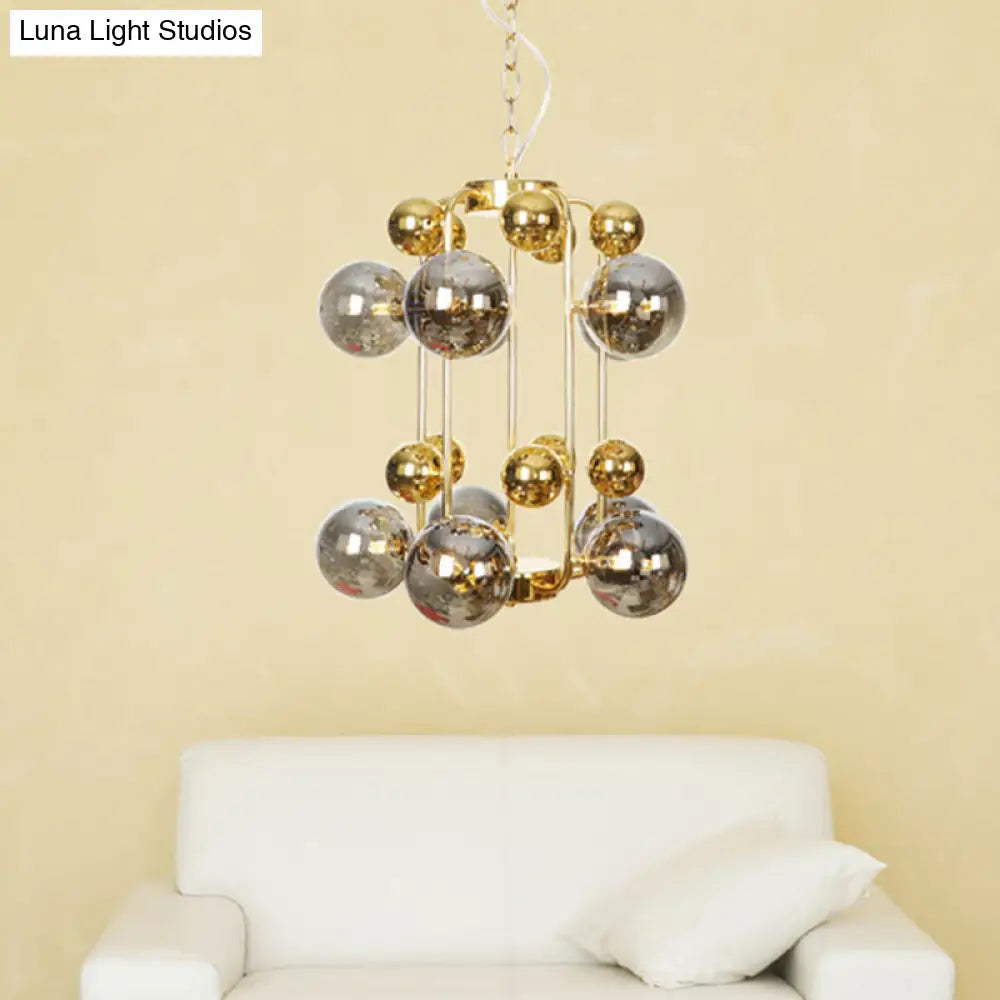 Contemporary Led Ceiling Chandelier: Global Hanging Lights In Amber/Smoke Gray Glass (10 Lights)