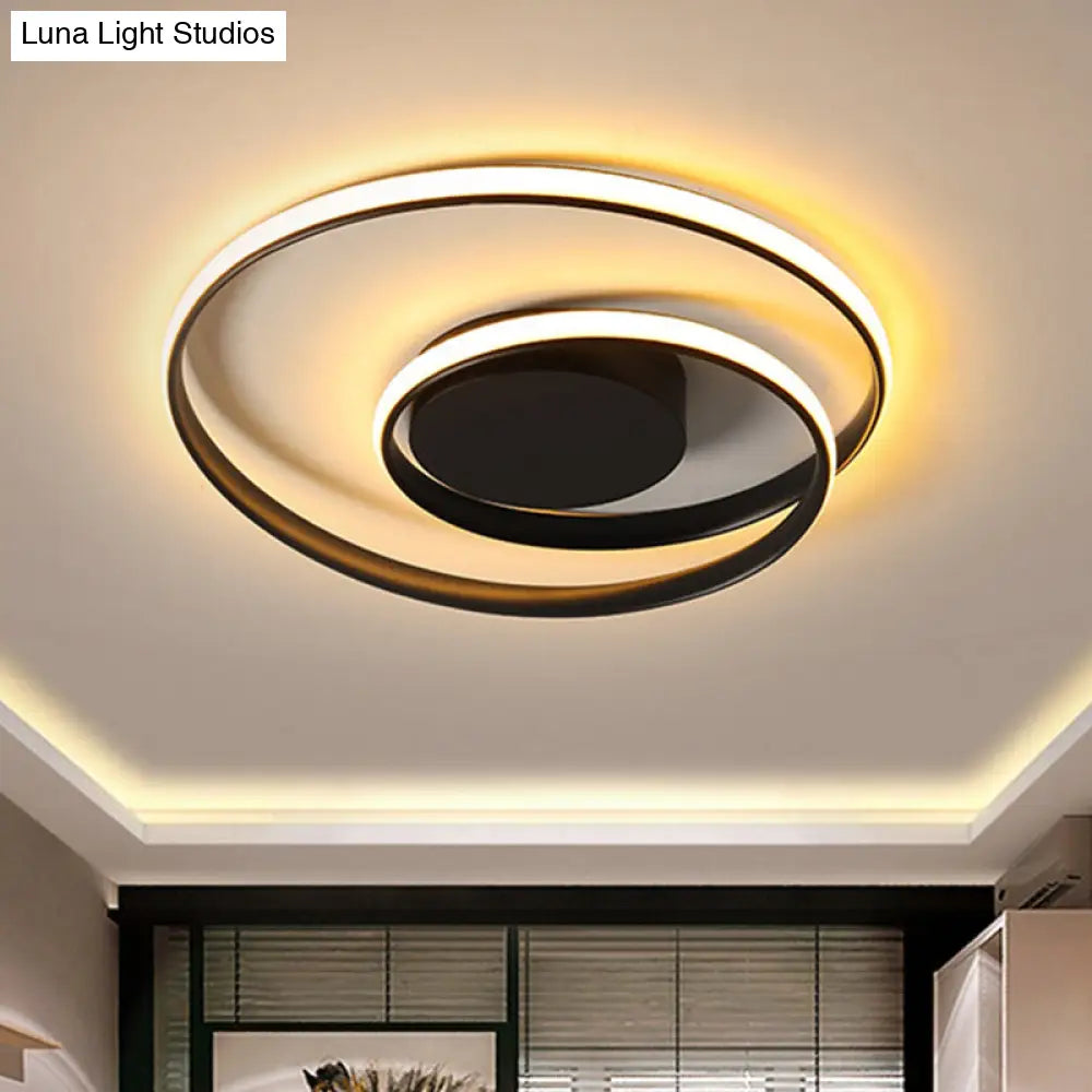 Contemporary Led Ceiling Flush Mount In Black/White - 18/23.5 Wide With Warm/White Light