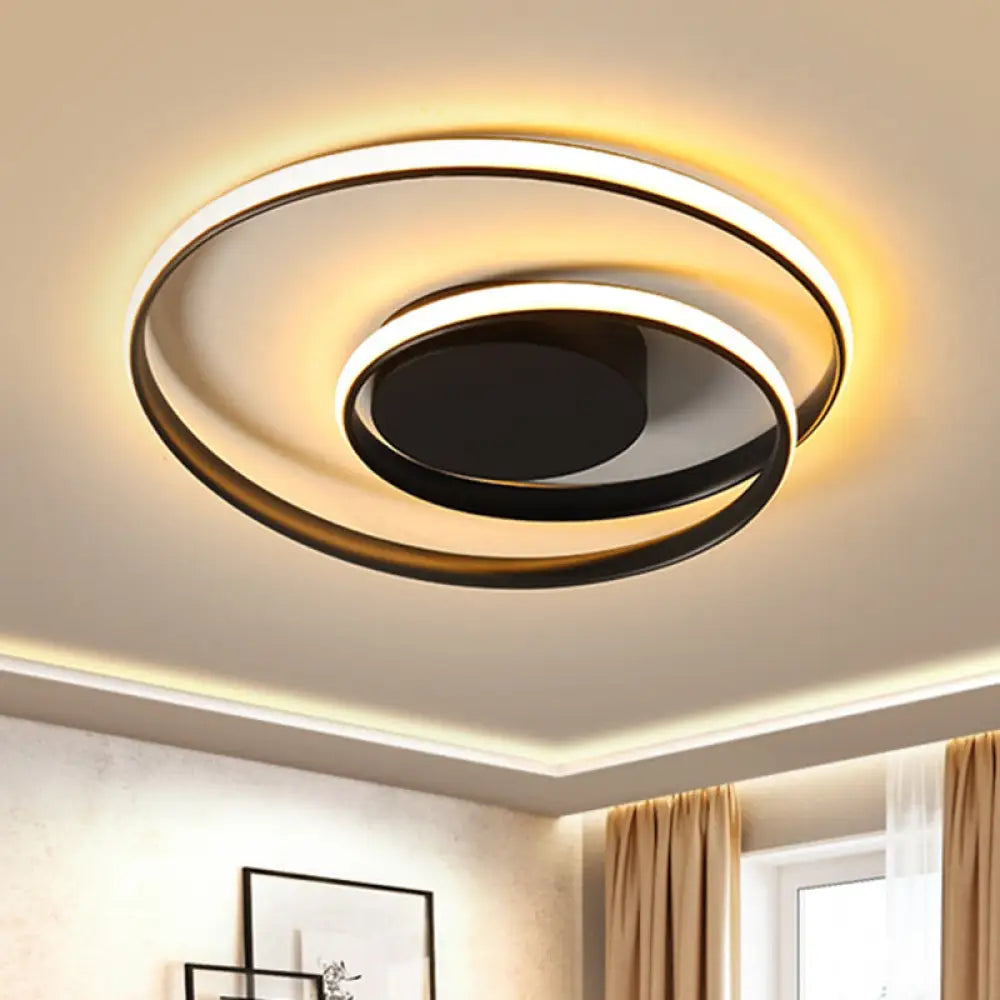 Contemporary Led Ceiling Flush Mount In Black/White - 18’/23.5’ Wide With Warm/White Light