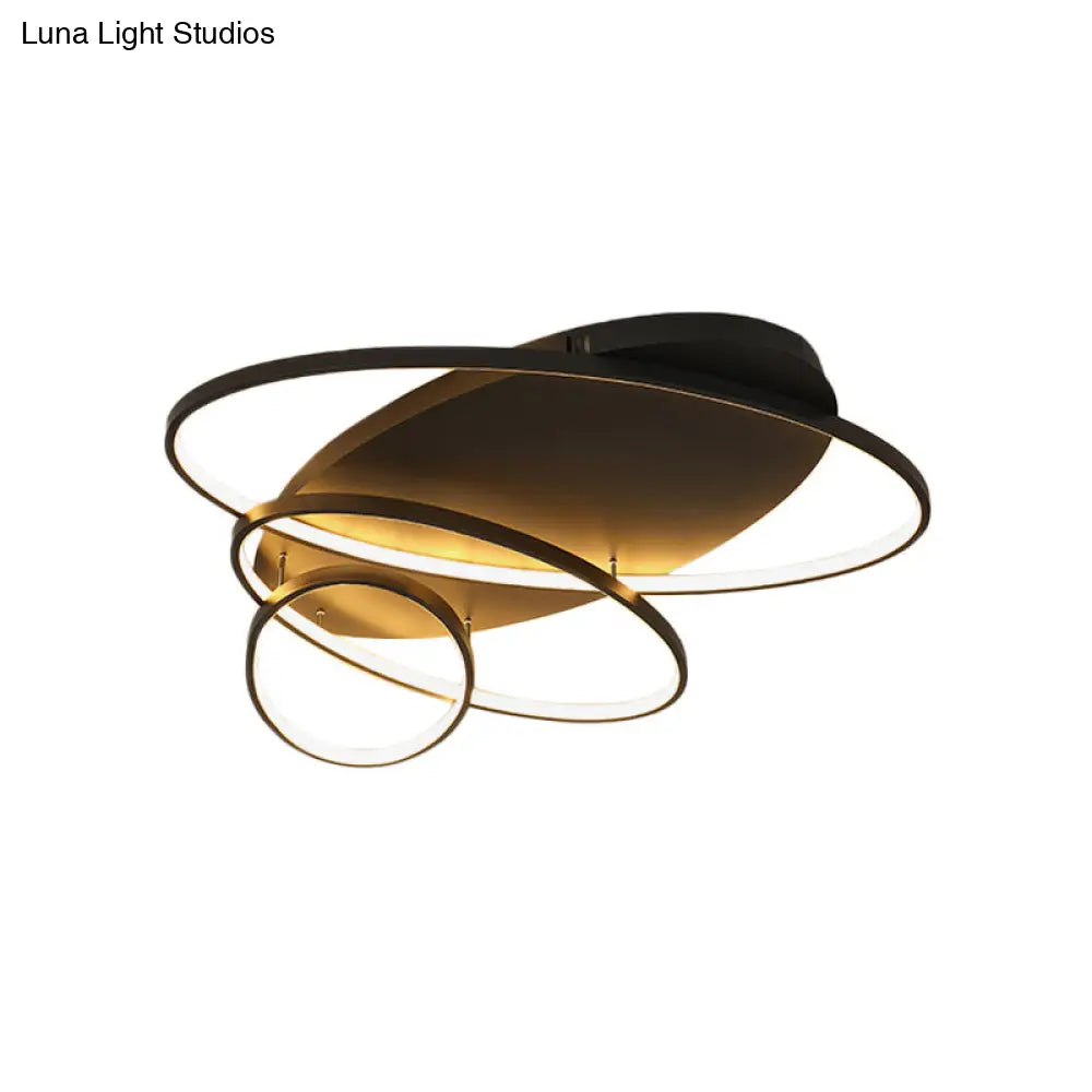 Contemporary Led Ceiling Flush Mount Lamp With Intersected Oval Design Black/White/Gold Finish And