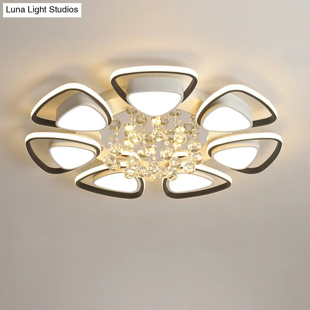 Contemporary Led Ceiling Flush Mount With Metal Petals Crystal Draping Black & White Design