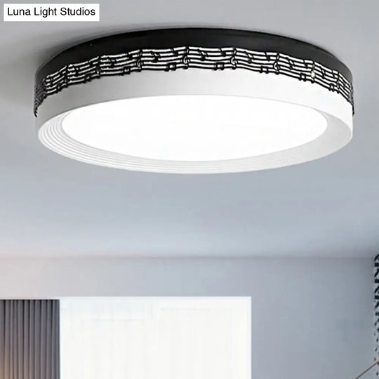 Contemporary Led Ceiling Lamp In Black Round 18/22/30 Dia Flush Mount With Warm/White Lighting And