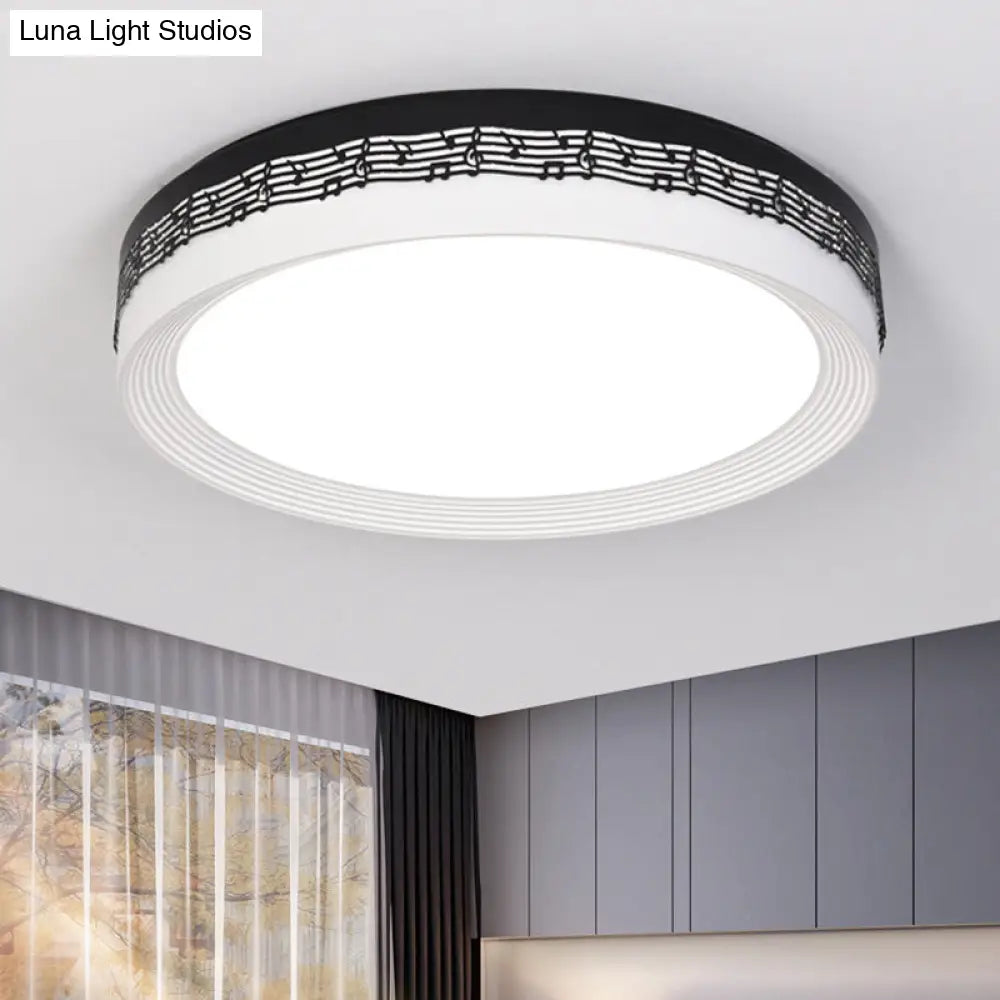 Contemporary Led Ceiling Lamp In Black Round 18/22/30 Dia Flush Mount With Warm/White Lighting And