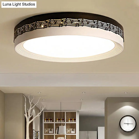 Contemporary Led Ceiling Lamp In Black Round 18/22/30 Dia Flush Mount With Warm/White Lighting And