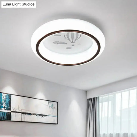 Contemporary Led Ceiling Lamp In White With Moon Deer And Hot Air Balloon Flush Light