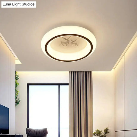 Contemporary Led Ceiling Lamp In White With Moon Deer And Hot Air Balloon Flush Light