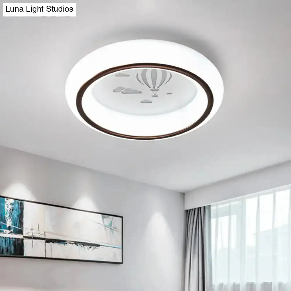 Contemporary Led Ceiling Lamp In White With Moon Deer And Hot Air Balloon Flush Light