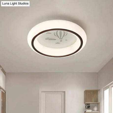 Contemporary Led Ceiling Lamp In White With Moon Deer And Hot Air Balloon Flush Light