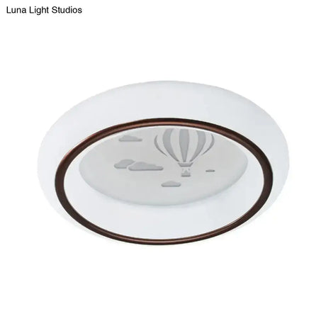 Contemporary Led Ceiling Lamp In White With Moon Deer And Hot Air Balloon Flush Light
