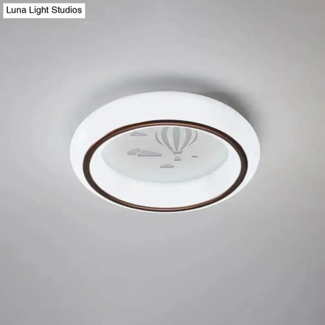 Contemporary Led Ceiling Lamp In White With Moon Deer And Hot Air Balloon Flush Light