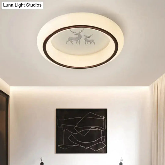 Contemporary Led Ceiling Lamp In White With Moon Deer And Hot Air Balloon Flush Light