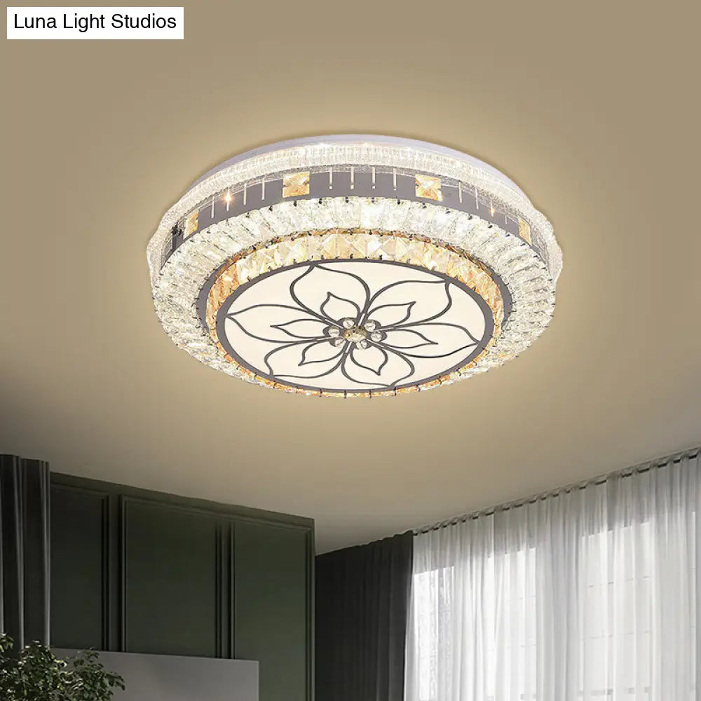 Contemporary Led Ceiling Lamp With Clear Crystal Blocks And Flower Pattern Design