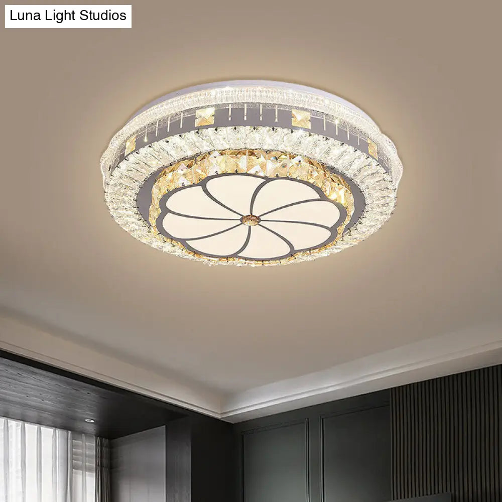 Contemporary Led Ceiling Lamp With Clear Crystal Blocks And Flower Pattern Design Stainless-Steel /