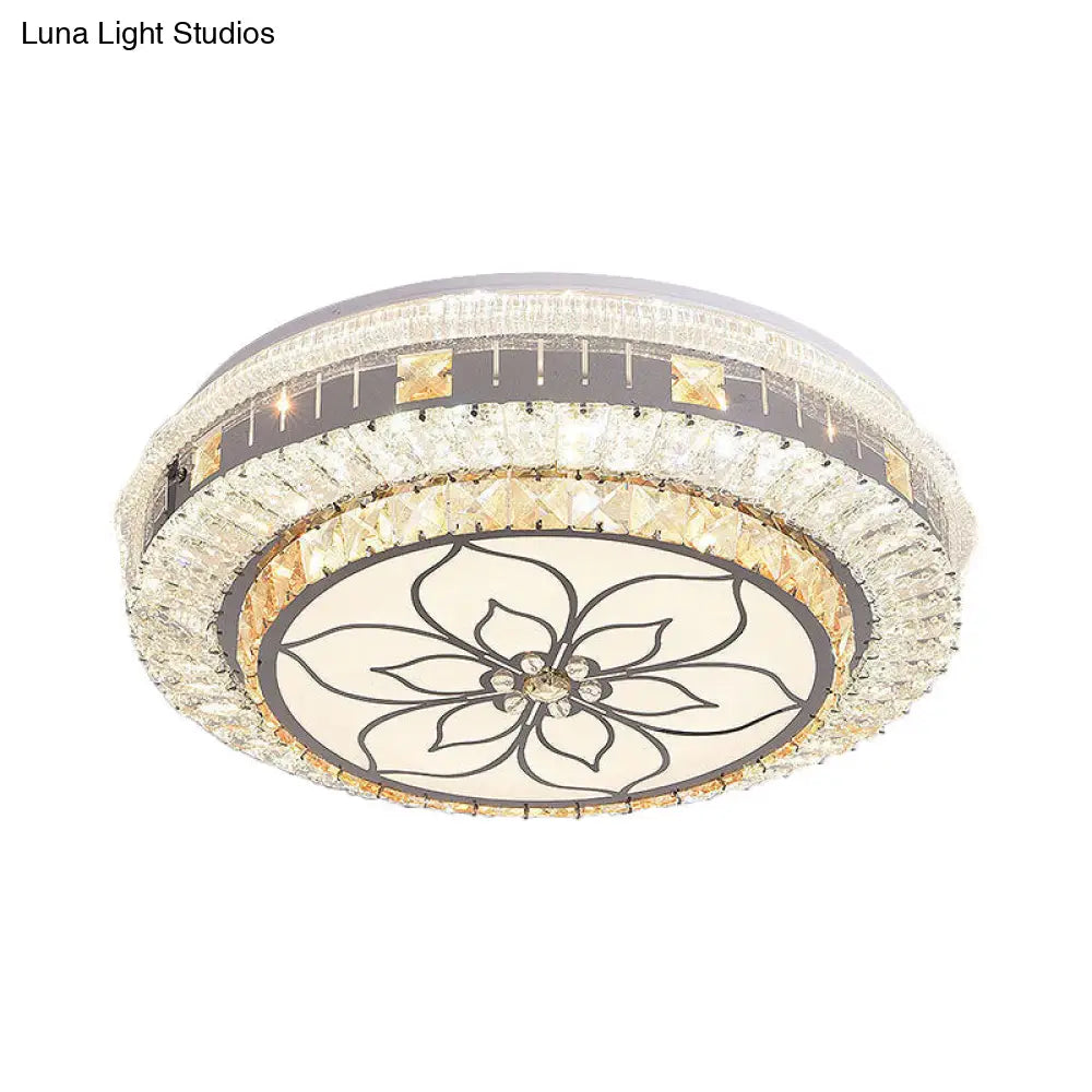 Contemporary Led Ceiling Lamp With Clear Crystal Blocks And Flower Pattern Design
