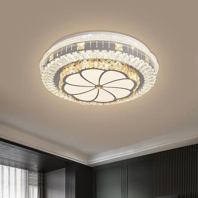Contemporary LED Ceiling Lamp with Clear Crystal Blocks and Flower ...
