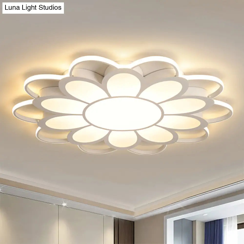 Contemporary Led Ceiling Light: 20.5’/27’/31.5’ Dia White Metal Flush Mount Fixture For