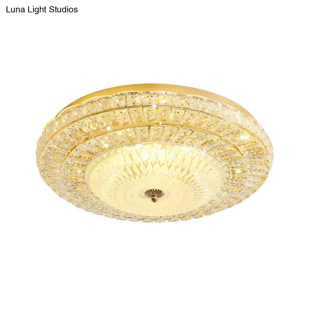 Contemporary Led Ceiling Light - Clear Crystal Circle Flush Glass Diffuser (White)