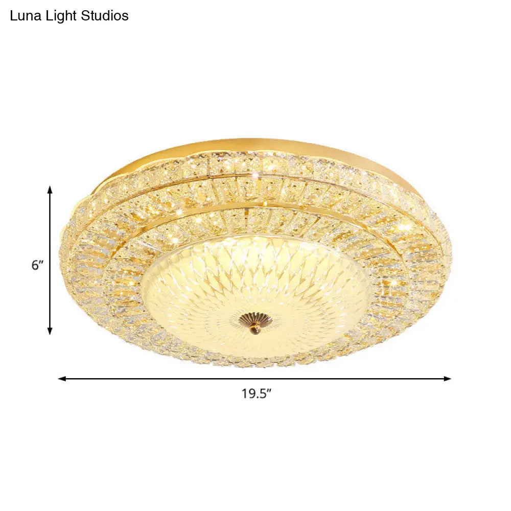 Contemporary Led Ceiling Light - Clear Crystal Circle Flush Glass Diffuser (White)