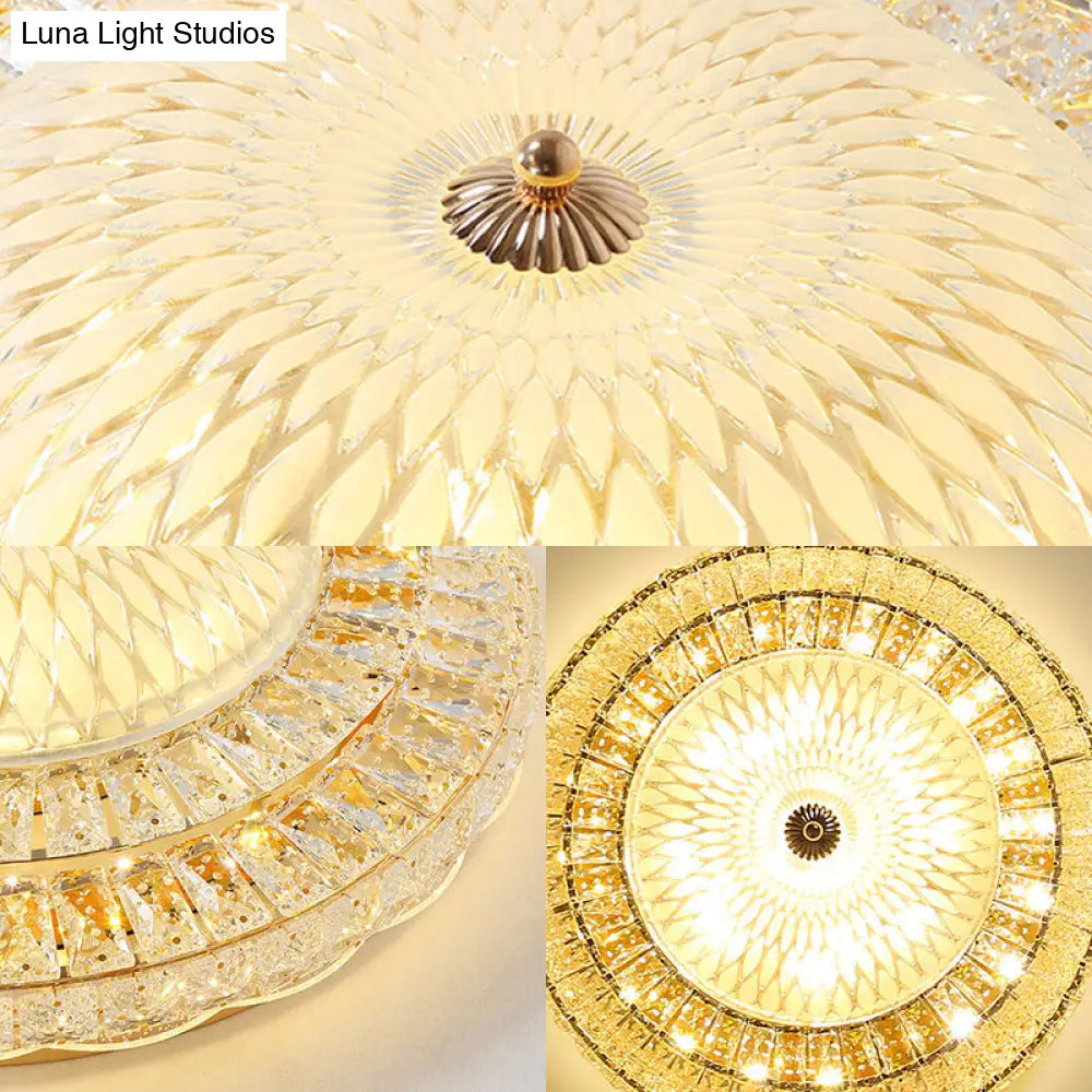 Contemporary Led Ceiling Light - Clear Crystal Circle Flush Glass Diffuser (White)