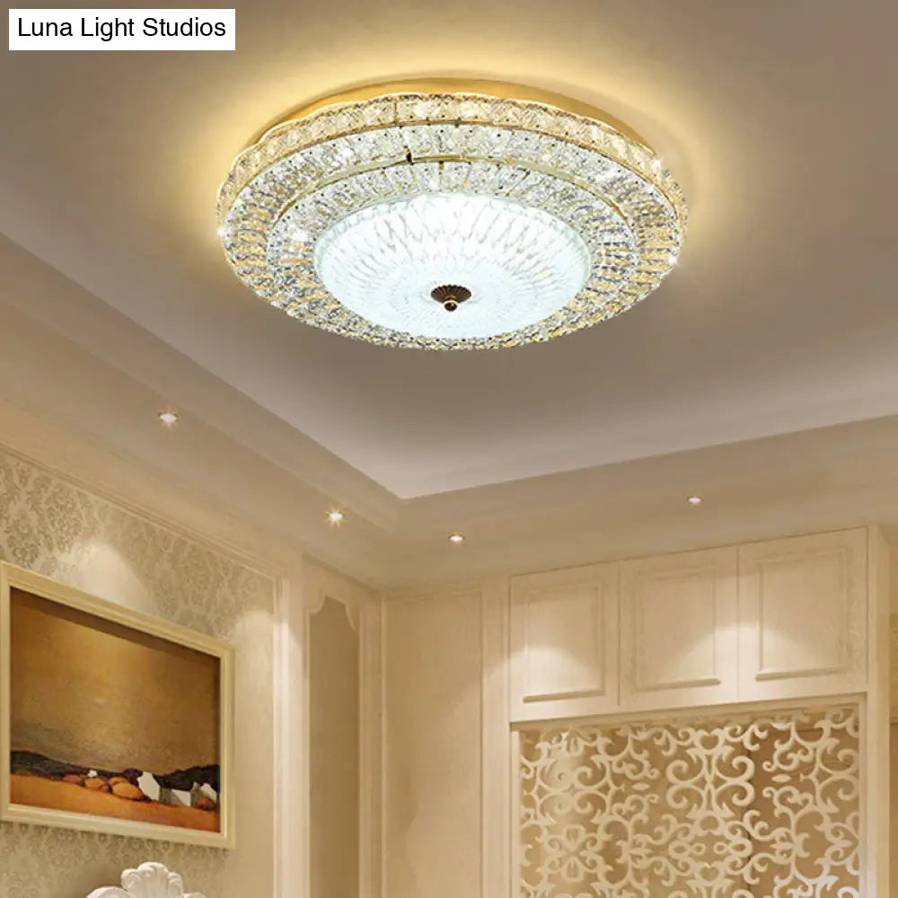 Contemporary Led Ceiling Light - Clear Crystal Circle Flush Glass Diffuser (White)