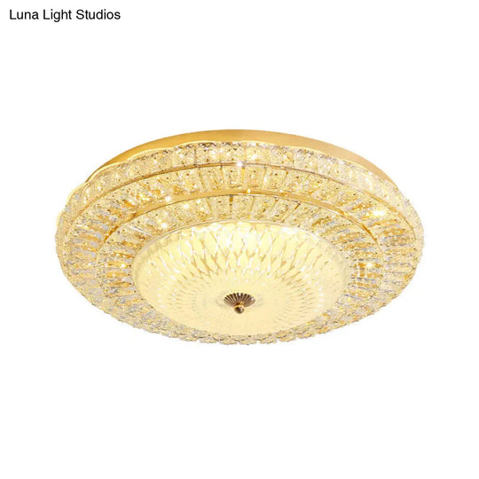 Contemporary Led Ceiling Light - Clear Crystal Circle Flush Glass Diffuser (White)