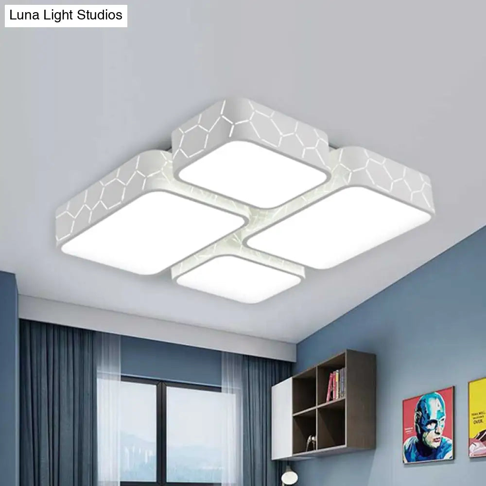 Contemporary Led Ceiling Light For Bedroom - White Finish With Warm/White Lighting And Square