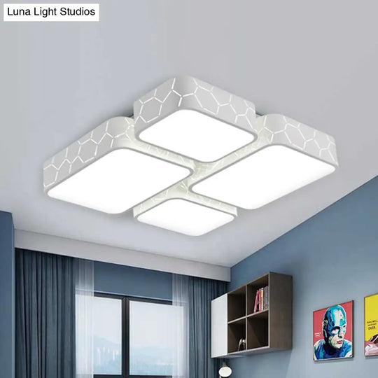 Contemporary Led Ceiling Light For Bedroom - White Finish With Warm/White Lighting And Square
