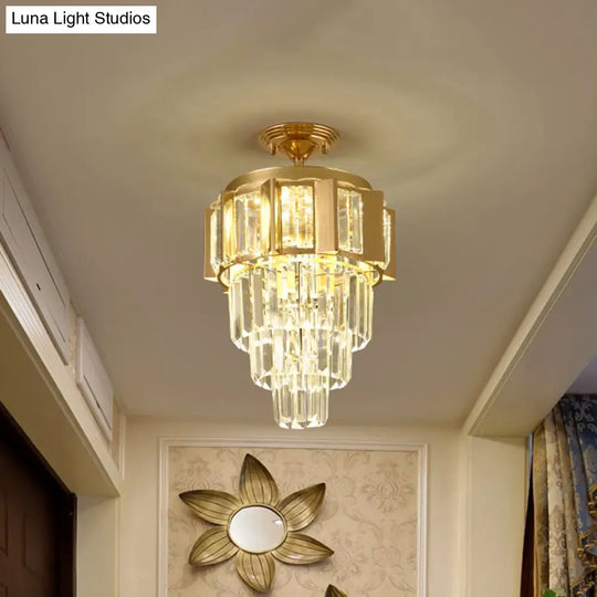 Contemporary Led Ceiling Light With Clear Crystal Prisms And Gold Finish