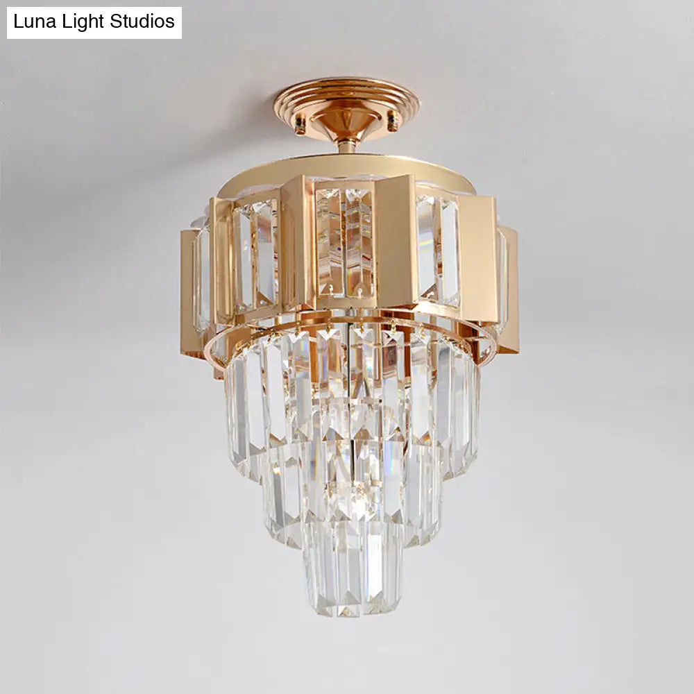 Contemporary Led Ceiling Light With Clear Crystal Prisms And Gold Finish