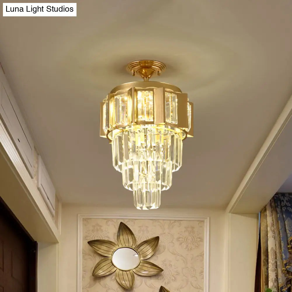 Contemporary Led Ceiling Light With Clear Crystal Prisms And Gold Finish