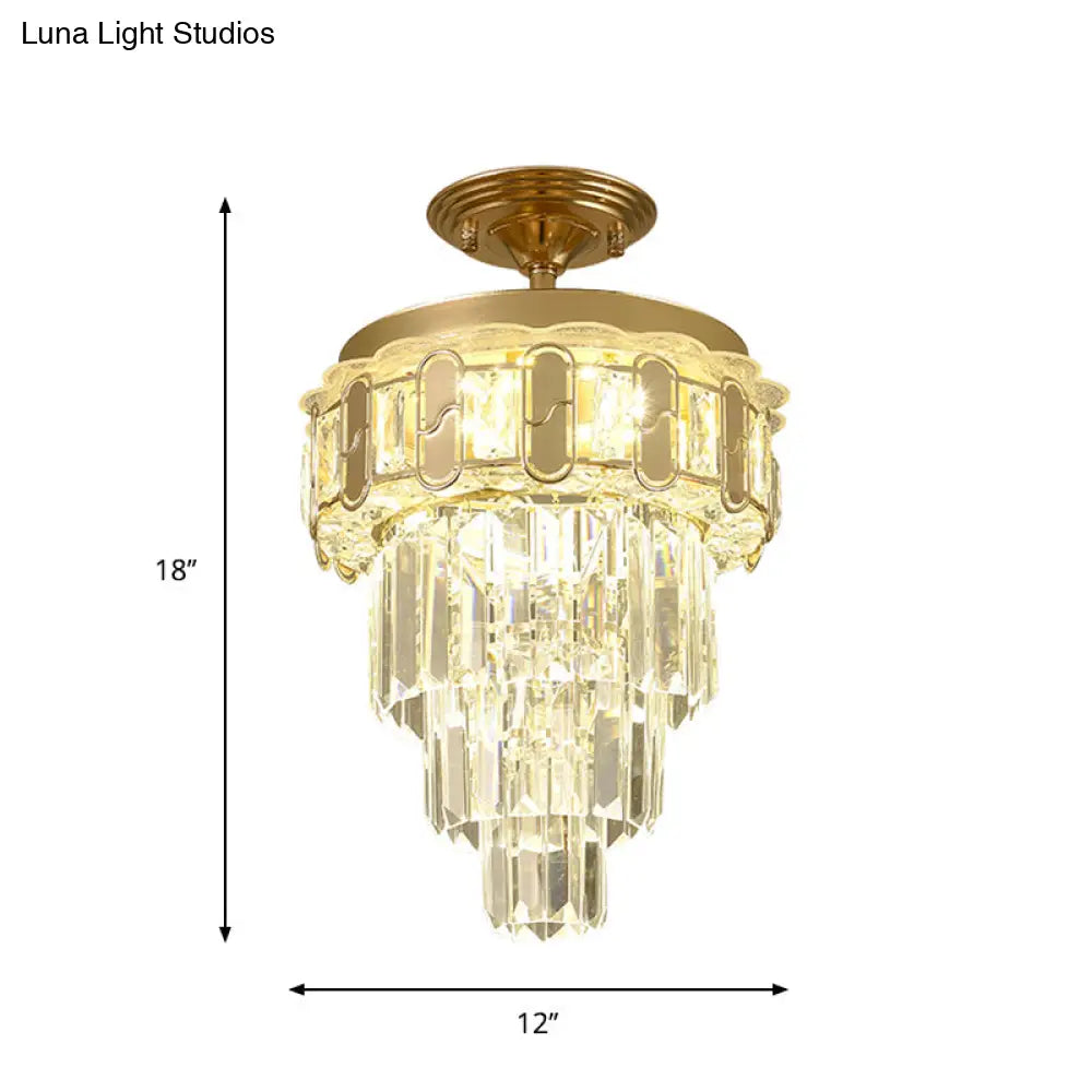 Contemporary Led Ceiling Light With Clear Crystal Prisms And Gold Finish