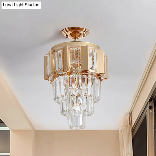 Contemporary Led Ceiling Light With Clear Crystal Prisms And Gold Finish