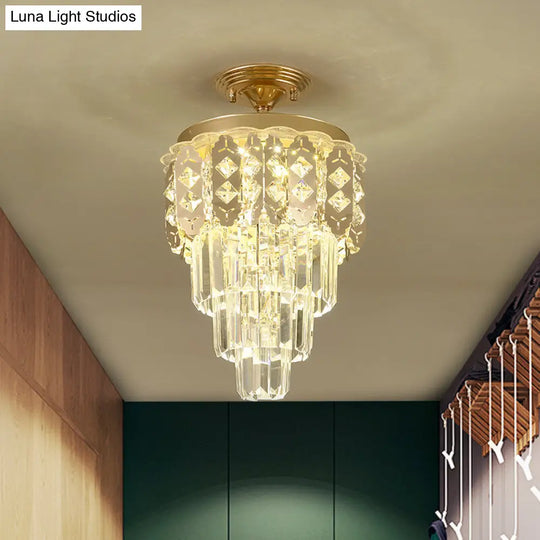 Contemporary Led Ceiling Light With Clear Crystal Prisms And Gold Finish / B