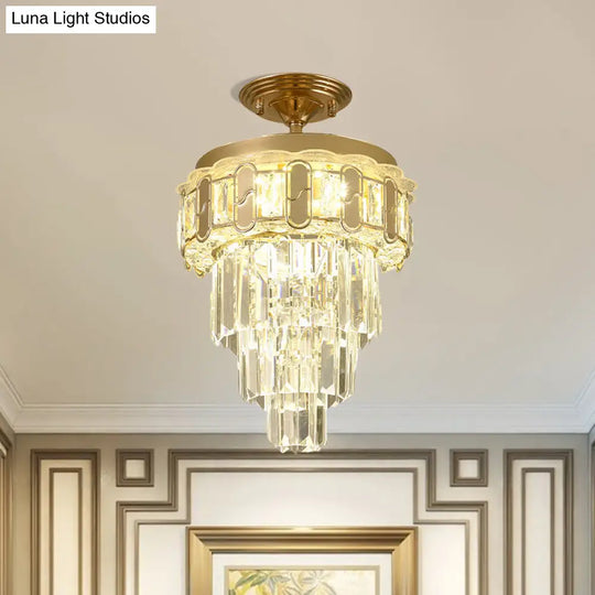 Contemporary Led Ceiling Light With Clear Crystal Prisms And Gold Finish / C