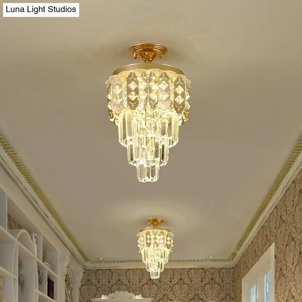 Contemporary Led Ceiling Light With Clear Crystal Prisms And Gold Finish