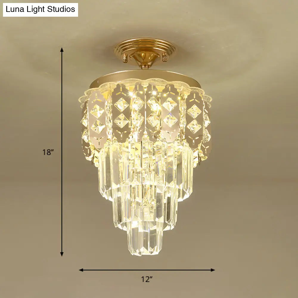 Contemporary Led Ceiling Light With Clear Crystal Prisms And Gold Finish