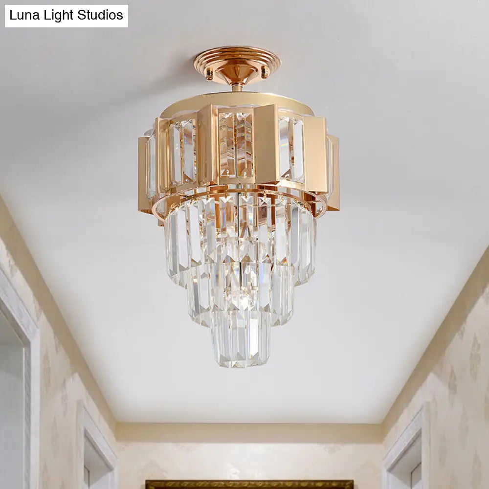 Contemporary Led Ceiling Light With Clear Crystal Prisms And Gold Finish / A