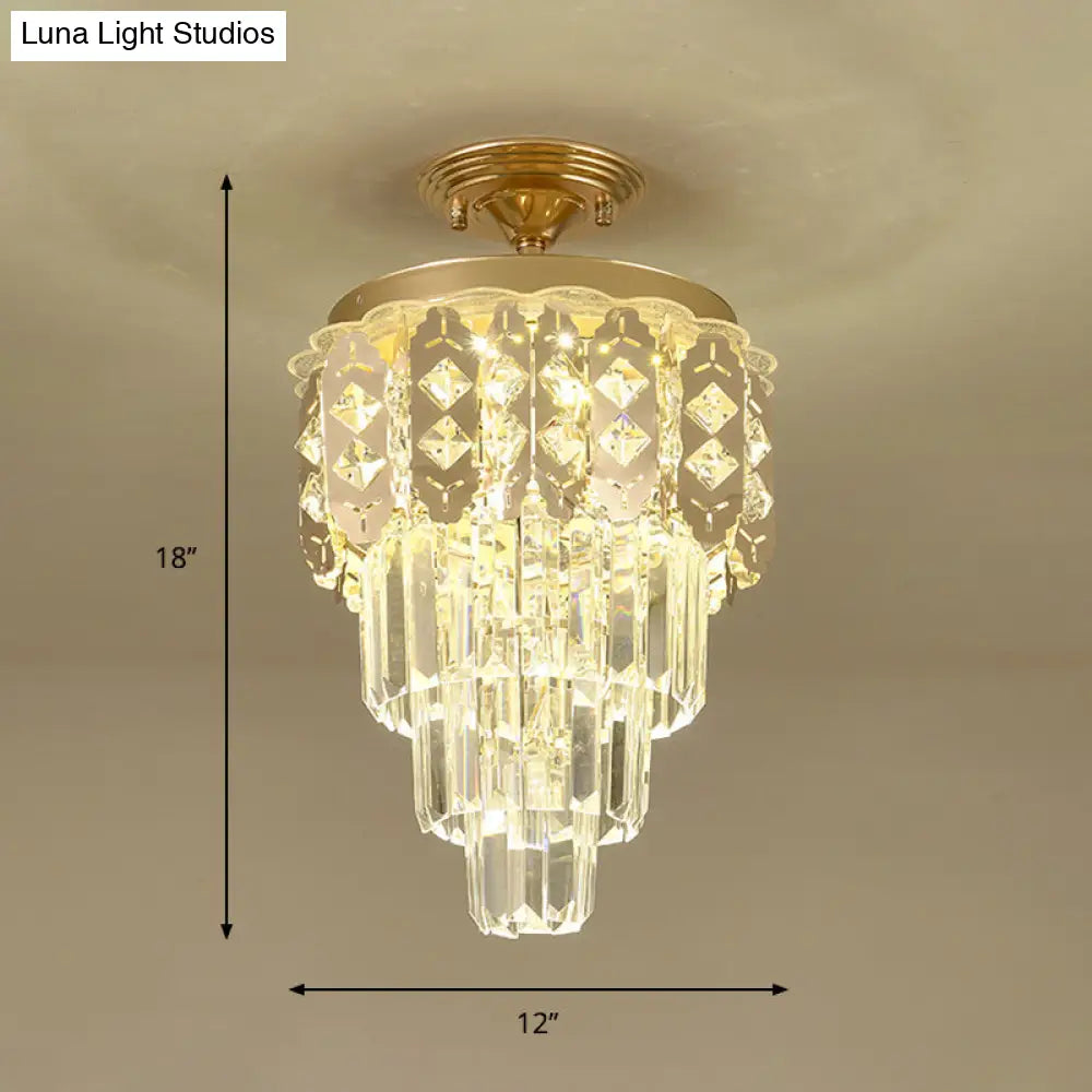 Contemporary Led Ceiling Light With Clear Crystal Prisms And Gold Finish