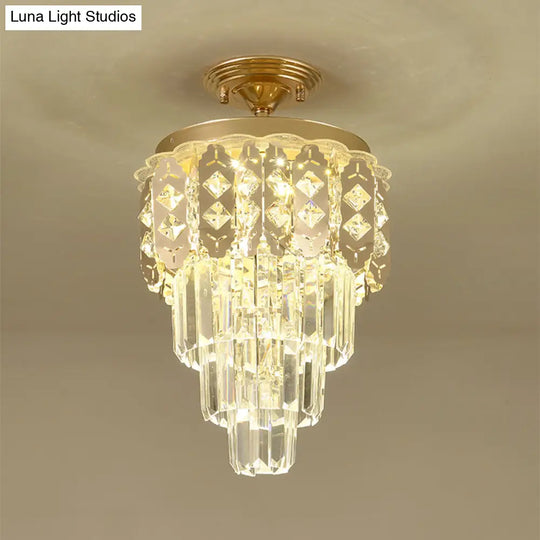 Contemporary Led Ceiling Light With Clear Crystal Prisms And Gold Finish